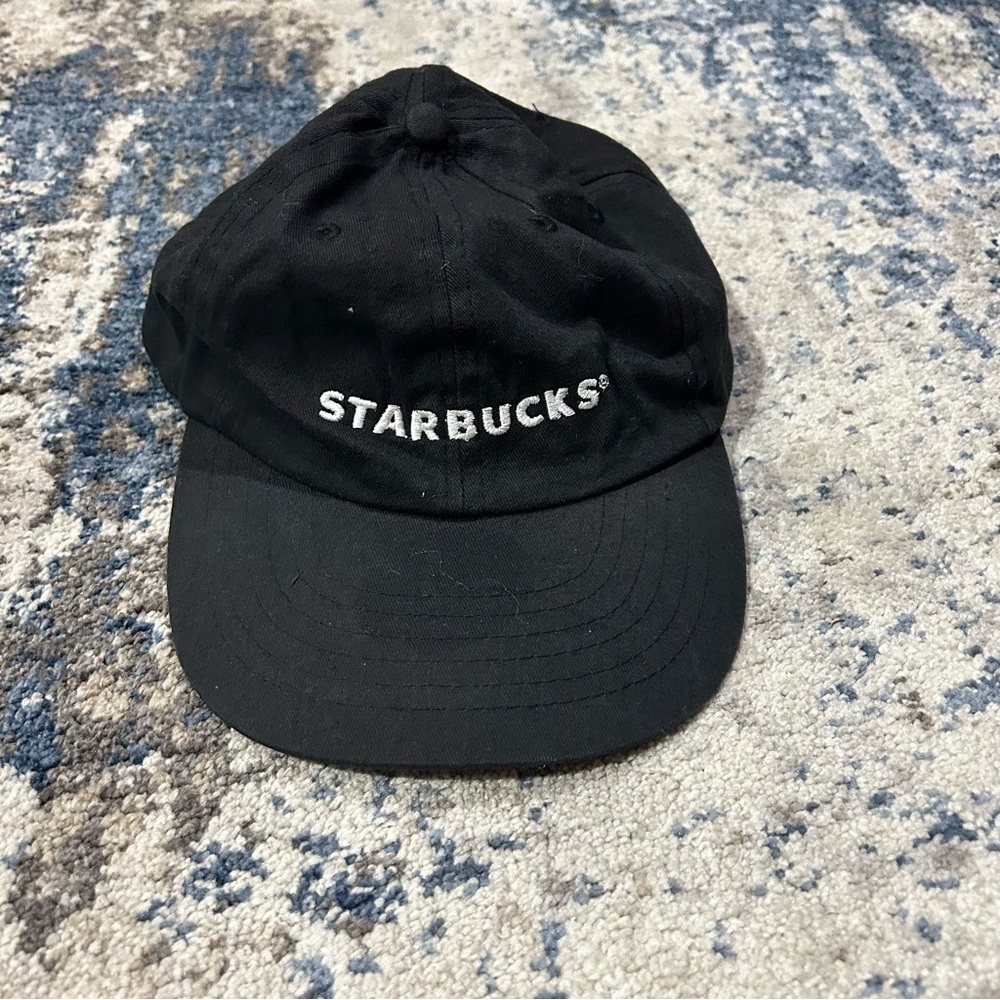 Starbucks Black & White Stitched 100% Cotton Velcro Strap Hat